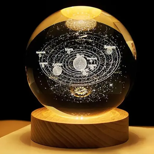 Universe Crystal Ball Night Light,3D Glass Ball Night LED Lamp with Woodern Base,Colorful LED Wooden Crystal Ball for Home Decoration Birthday Gift for Teens Boys andGirls